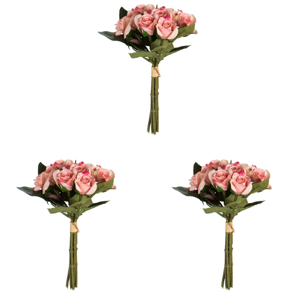Vickerman 10" Artificial Pink Rose Bouquet Set of 3