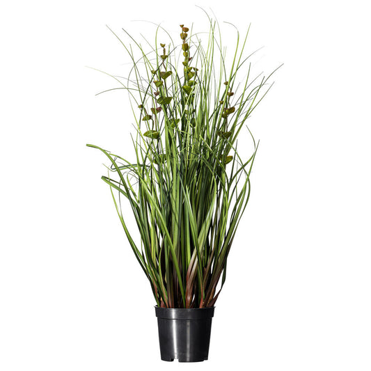 Vickerman 24" Artificial Potted Green Grass and Eucalyptus.
