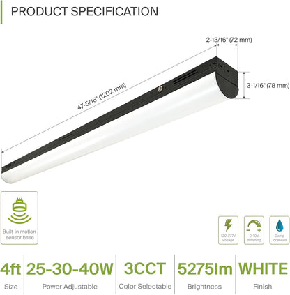 ASD Lighting LED Stairwell Fixture with Q-base 4feet Power Adjustable 25/30/40W 120-277V CCT Selectable 3500/4000/5000K with Battery back-up 10W Dimmable Black UL DLC Premium