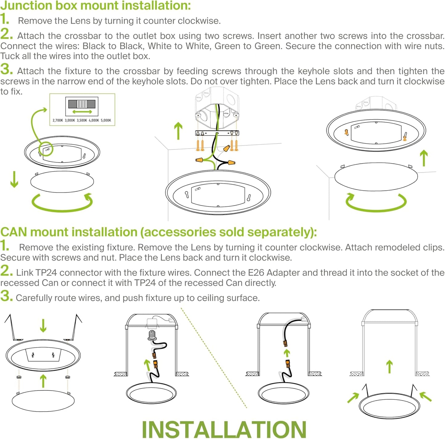 ASD Lighting LED Disk Light 6" 15W 120V CCT Selectable 2700/3000/3500/4000/5000K Dimmable Black UL Energy Star 6pack