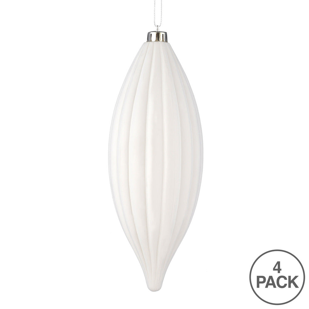 Vickerman 8" White Matte Line Finial Ornament Pack of 4