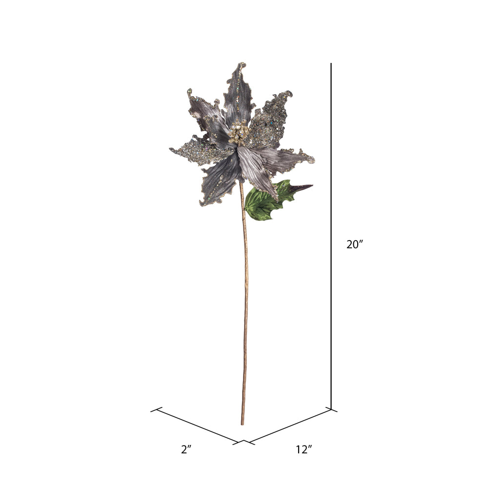 Vickerman 20" Silver Pointed Pearl Poinsettia Artificial Christmas Stem Pack of 3