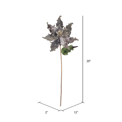 Vickerman 20" Silver Pointed Pearl Poinsettia Artificial Christmas Stem Pack of 3