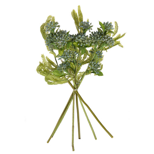 Vickerman 14" Cerulean Blue Artificial Wild Berry and Green Fern Bundle 2 per bag.