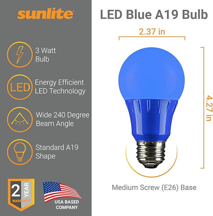 SUNLITE A19/3W/B/LED/6PK LED Colored A19 3W Light Bulbs with Medium (E26) Base (6 Pack), Blue