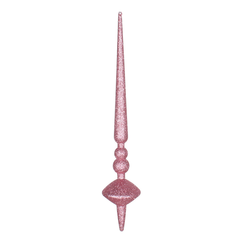 Vickerman 18" Mauve Glitter Cupola Finial. This long finial ornament adds depth and texture to any holiday decorating project. Made with shatterproof plastic.