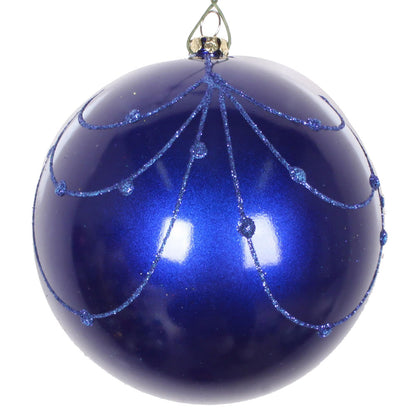 Vickerman 4" Cobalt Blue Candy Finish Curtain Ornament with Glitter Accents 4 per Bag