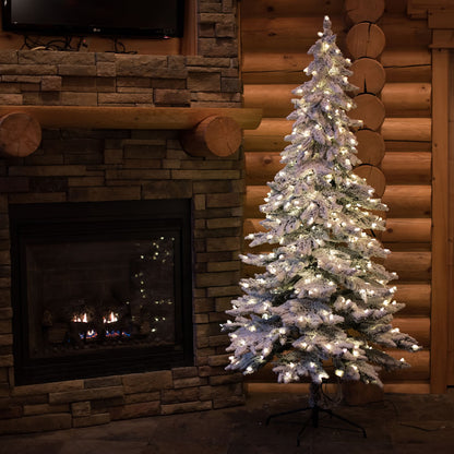 Vickerman 6' Flocked Spruce Artificial Christmas Tree with 300 Clear Lights