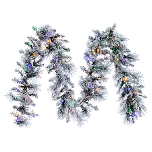 Vickerman 9' x 14" Flocked Jackson Pine Pre-Lit Artificial Garland with 100 Multi-Colored Lights and 160 PVC Tips