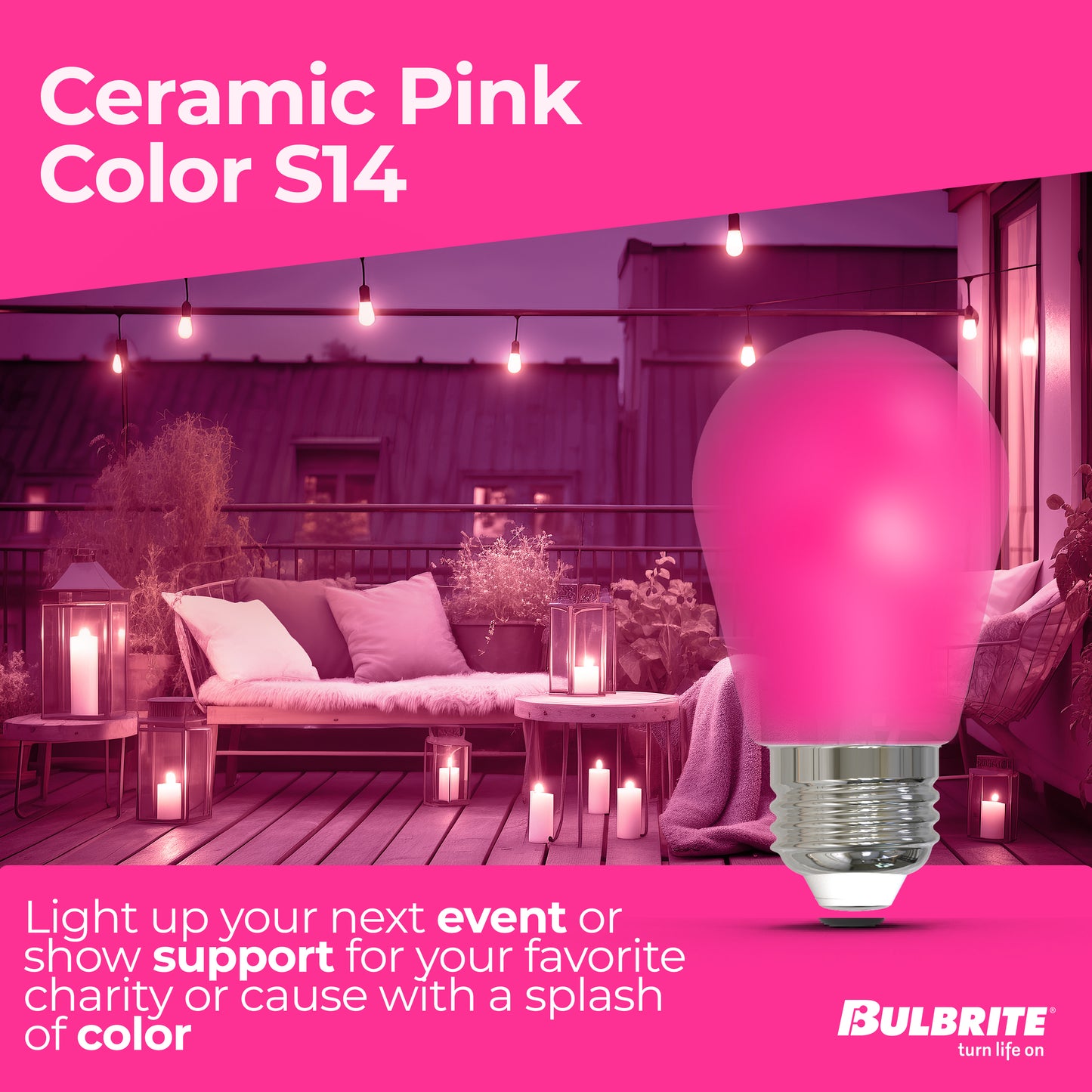 Bulbrite 776155 25-Watt Equivalent Ceramic Pink Color S14 Weatherproof Outdoor E26 Medium Base LED Light Bulb