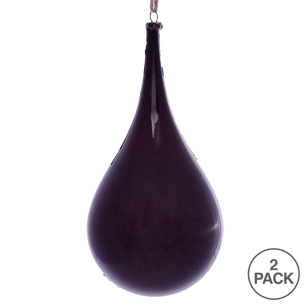 Vickerman 4" Burgundy Wood Grain Teardrop Christmas Ornament Pack of 2