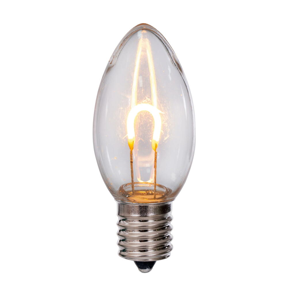 Vickerman C9 Transparent U-Shaped Filament Warm White Bulb, E17 Base, .6 Watts, 25 Pcs Assorted/Bag.  Colors included are Blue, Red, Green, Purple and Amber.