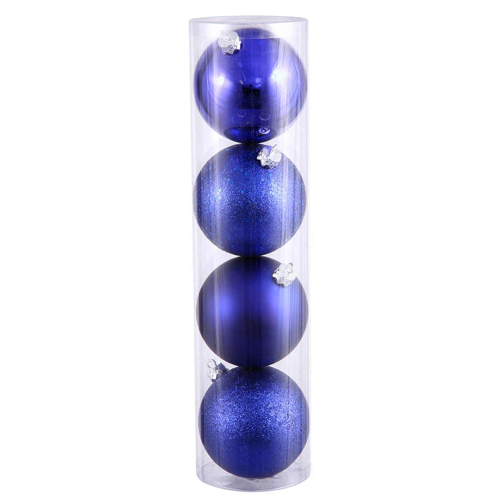 Vickerman 8" Cobalt 4-Finish Ball Ornament Assortment 4 per Bag