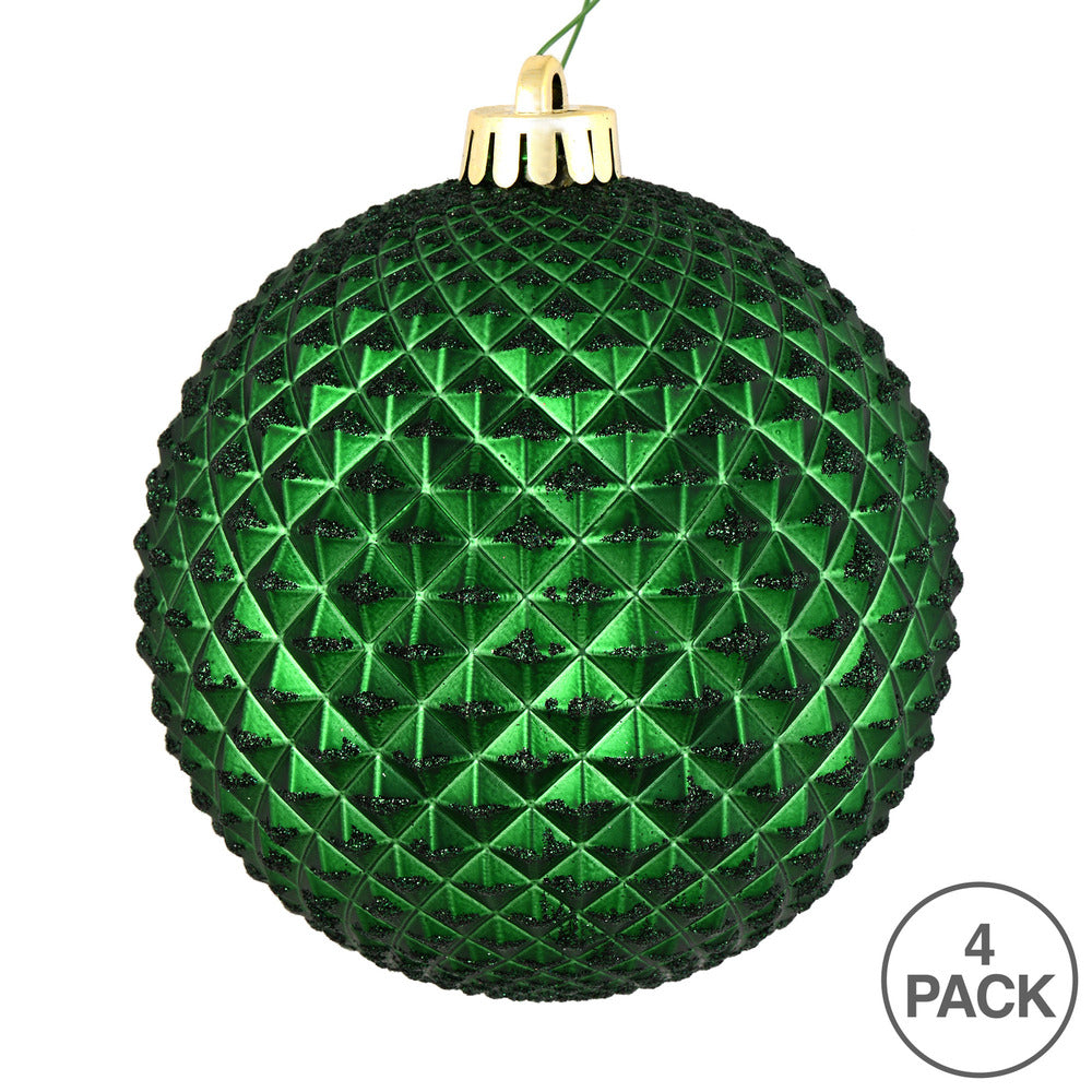 Vickerman 6" Emerald Durian Glitter Ball Ornament 4 per Bag