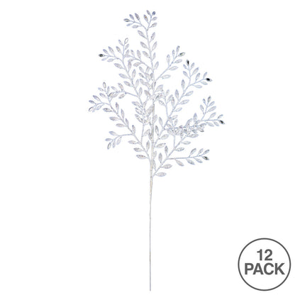 Vickerman 25" Gun Metal Ruscus Glitter Artificial Christmas Spray with Jewel. Includes 12 sprays per pack.