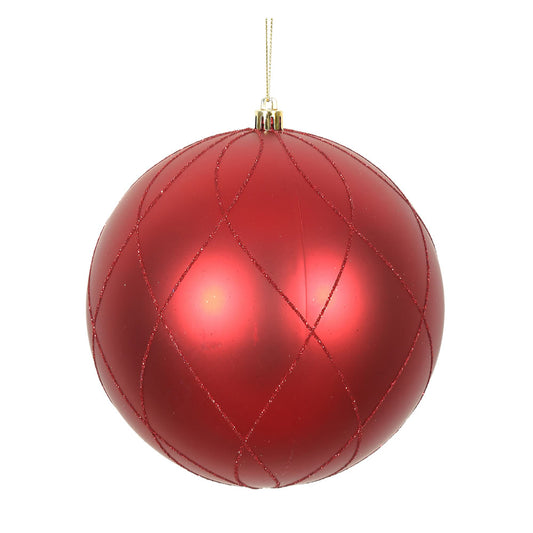 Vickerman 6" Red Matte and Glitter Swirl Ball Ornament 3 per Box