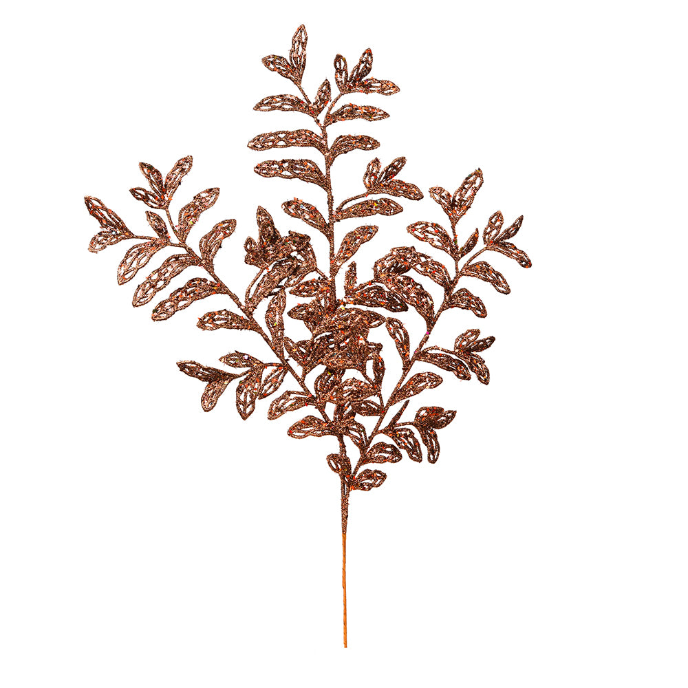 Vickerman 22" Chocolate Bipinnate Glitter Leaf Artificial Christmas Spray. Includes 12 sprays per pack.
