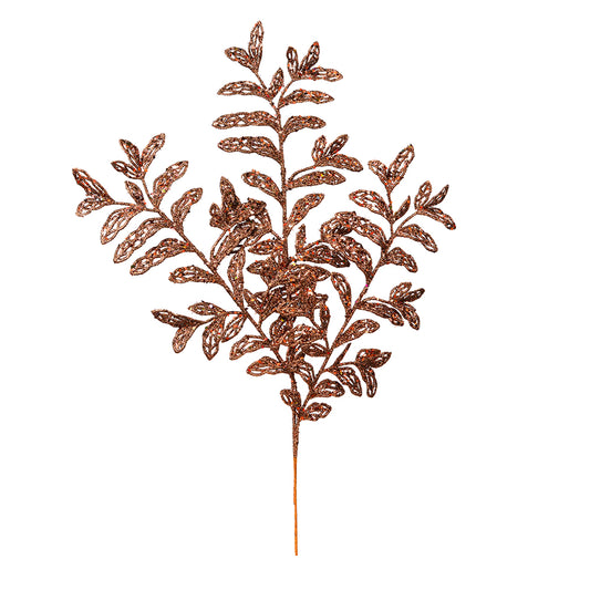 Vickerman 22" Chocolate Bipinnate Glitter Leaf Artificial Christmas Spray. Includes 12 sprays per pack.