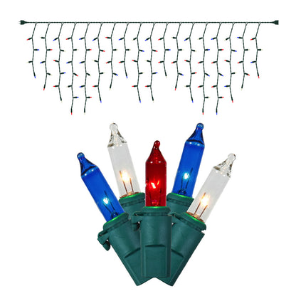 Vickerman 100 Red-White-Blue Mini Light Icicle Light on Green Wire, 9' Christmas Light Strand