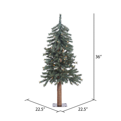 Vickerman 3' Natural Bark Alpine Artificial Christmas Tree Warm White Dura-lit LED Lights