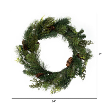 Vickerman 24" Plastic Pine and Cedar Artificial Wreath Unlit