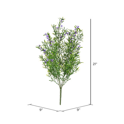 Vickerman 21" Artificial UV Coated Bush with Purple Flowers and Green Velvet Foliage.