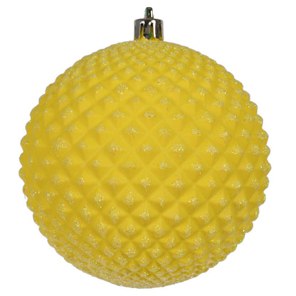 Vickerman 4" Yellow Durian Glitter Ball Ornament 6 per Bag