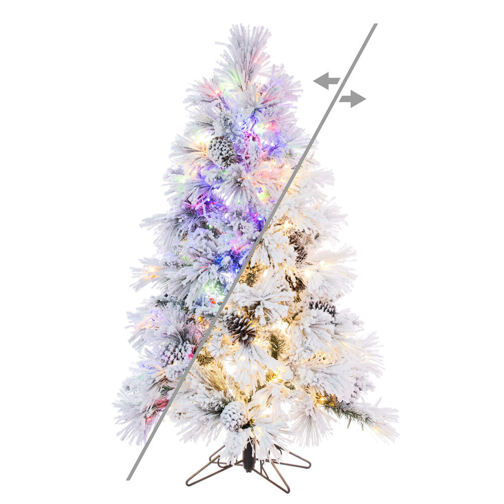 Vickerman 4.5' x 30" Flocked Atka Pine Artificial Christmas Tree 3mm LED Color Changing Lights