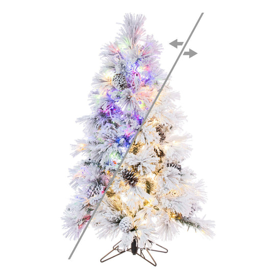 Vickerman 4.5' x 30" Flocked Atka Pine Artificial Christmas Tree 3mm LED Color Changing Lights