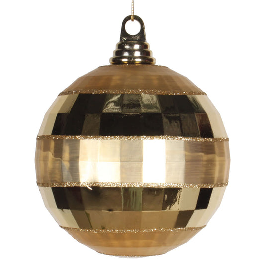 Vickerman 5.5" Gold Shiny and Matte Mirror Ball Christmas Ornament with Glitter Accents
