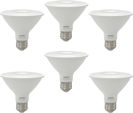 Sunlite 41864 LED PAR30 Reflector Light Bulb, 9 Watts (75W=), 750 Lumens, Medium E26 Base, 90 CRI, Dimmable, Floodlight, Energy Star Certified, ETL Listed, Title-20 Compliant, 24 Pack, 30K-Warm White