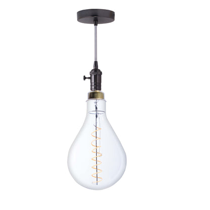 Bulbrite LED Grand Bulb and Pendant Kit of (1) 4 Watt Clear Glass 13" Pear Shaped Bulb and (1) Gunmetal Black Open Socket Pendant on Silver Fabric Braided Cord - 2200K (Amber Light)