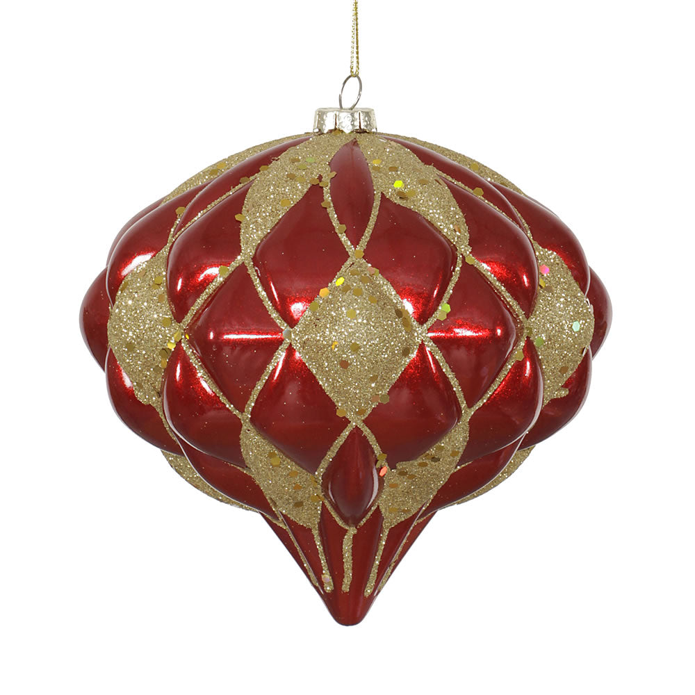 Vickerman 5.7" Red and Gold Matte/Glitter Diamond Onion Christmas Ornament