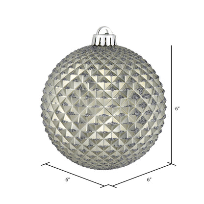Vickerman 6" Pewter Durian Glitter Ball Ornament 4 per Bag