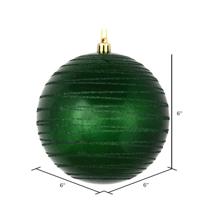 Vickerman 6" Emerald Candy Finish Ball Ornament with Glitter Lines 3 per Bag