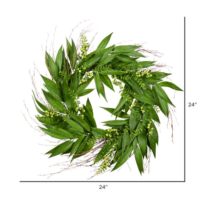 Vickerman 24" Artificial Green Willow Wreath.