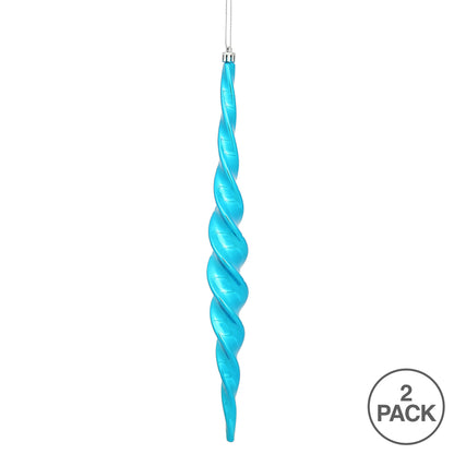 Vickerman 14.6" Turquoise Shiny Spiral Icicle Christmas Ornament Pack of 2