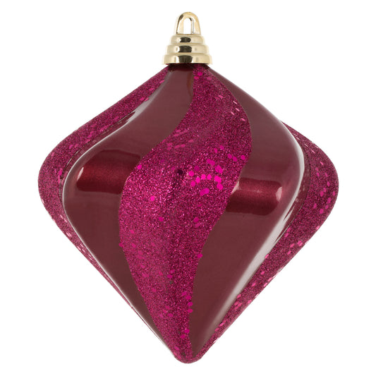Vickerman 6" Berry Red Candy Glitter Swirl Diamond Christmas Ornament