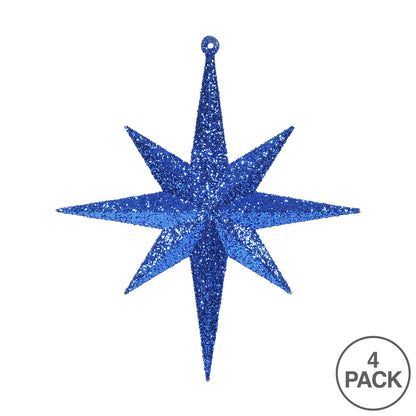 Vickerman 8" Blue Iridescent Glitter Bethlehem Star Christmas Ornament 4 per Box