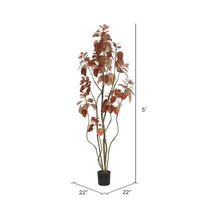 Vickerman 5' Artificial Red Potted Rogot Rurple Tree.