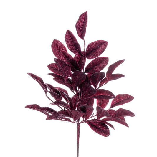 Vickerman 25" Burgundy Artificial Apple Leaf Glitter Bush 2 per bag.