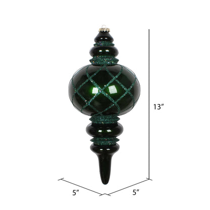 Vickerman 13" Emerald Candy Finish Net Top Finial Ornament with Glitter Accents