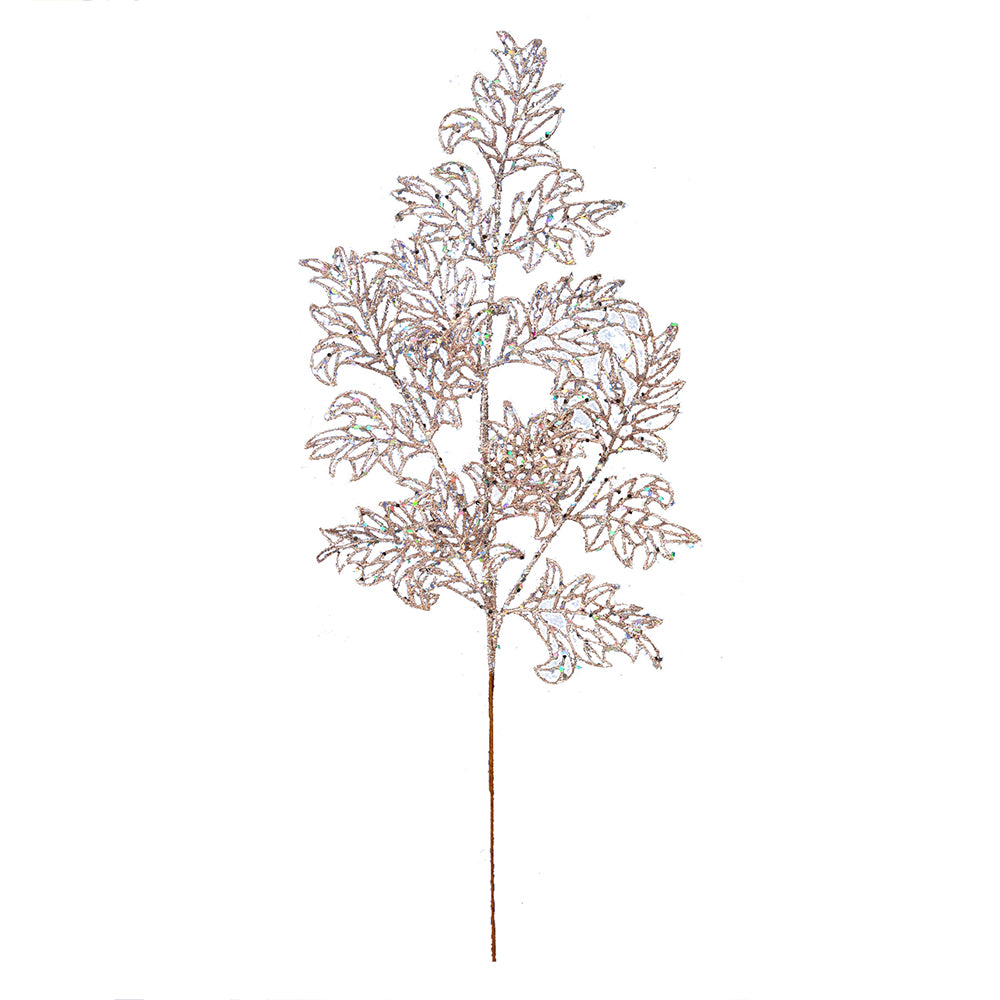 Vickerman 22" Rose Gold Glitter Lace Holly Leaf Artificial Christmas Spray. Includes 12 sprays per pack.