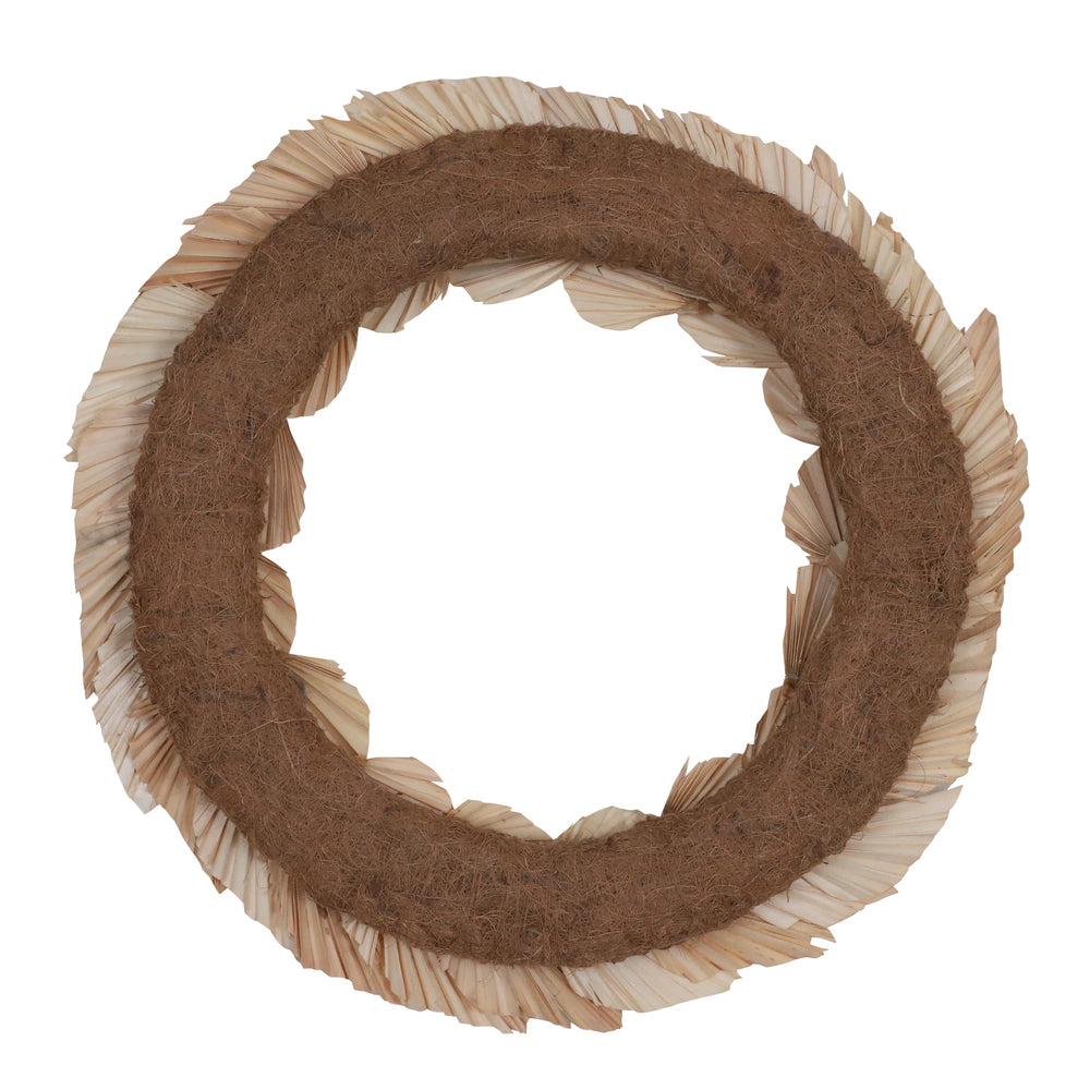 Vickerman Natural Botanicals 24" Bleached Palm Spear Wreath. This wreath measures 24 inches in diameter. It features bleached palm spear leaves on a coco fiber base. This is a dried and preserved natural product.