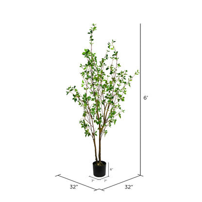 Vickerman 72" Artificial Potted Baby Leaf Tree in Black Planters Pot.