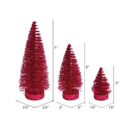 Vickerman 3"-5"-7" Dusty Rose Glitter Oval Pine Artificial Christmas Tree Set of 3