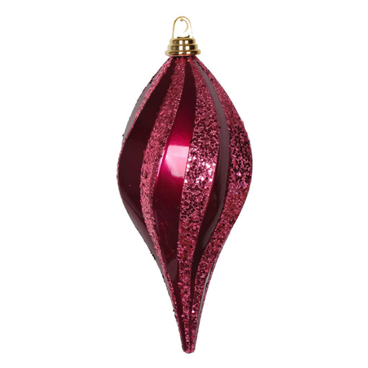 Vickerman 12" Dark Cerise Swirl Drop Ornament Features a Mix of Candy and Glitter Finishes