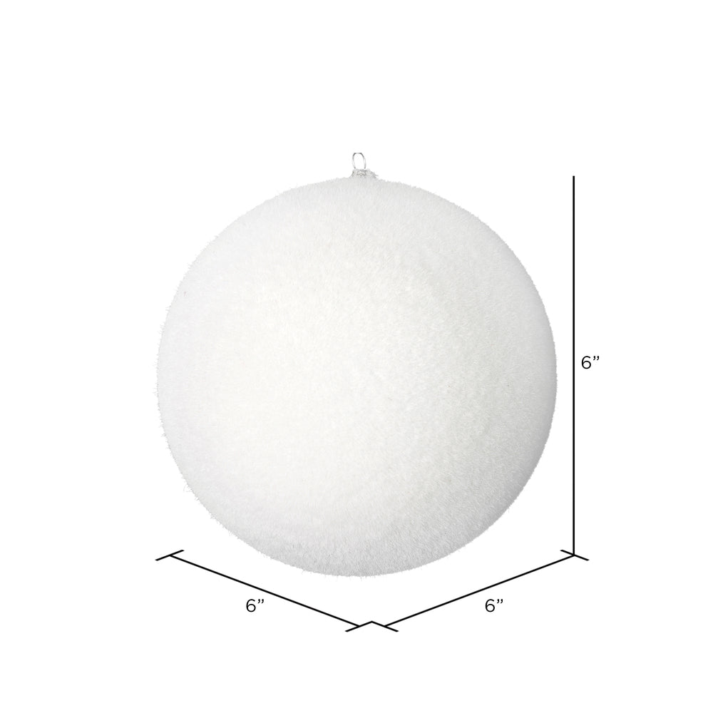 Vickerman 6" White Flocked Ball Ornament 4 per bag.