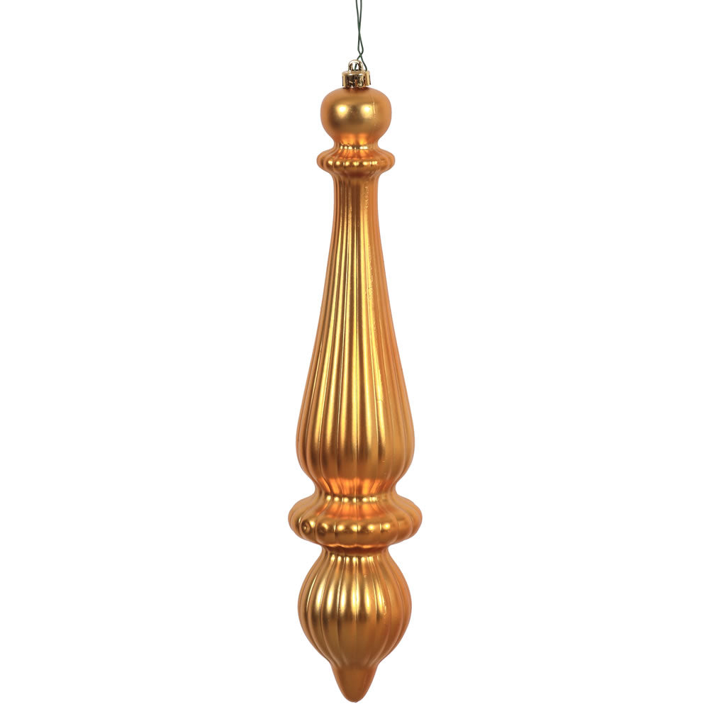 Vickerman 14" Honey Gold Matte Finial Drop Christmas Ornament UV Treated with Drilled and Wired Cap 2 per Bag