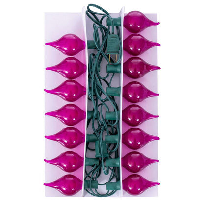 Vickerman 15 x 15' Pink LED G45 Glass Flame Tip light set. 6" spacing on green wire.